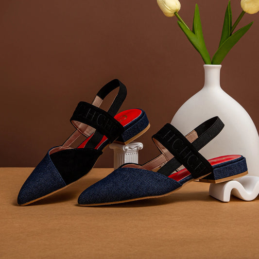 Fashionable Color Blocking Design with Denim Fabric Classic and Minimalist Women's Flat Shoes Exquisite Workmanship