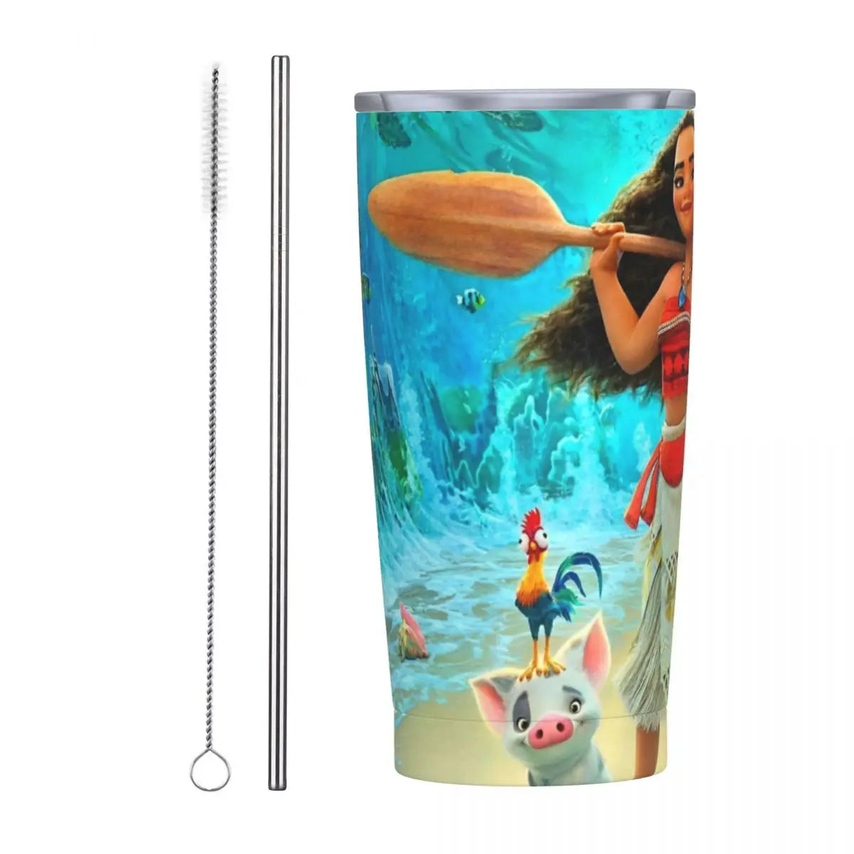 Moana and Pua Cartoon Movie Insulated Tumbler with Straws Stainless Steel Coffee Mugs Double Wall Car Bottle Cups 20oz