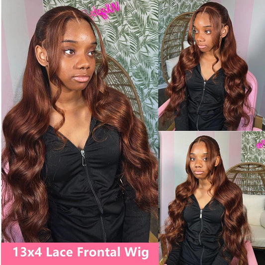 Body Wave Chocolate Brown Lace Front Wig Human Hair 13x6 HD Transparent Lace Frontal Wig 30 Inch Color Lace Front Wig Preplucked
