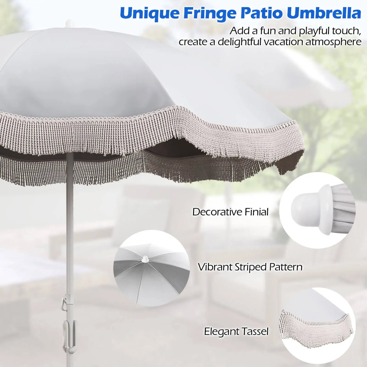 6.5 FT Outdoor Fringe Patio Umbrella w/ Carrying Bag Push Button Tilt for Garden