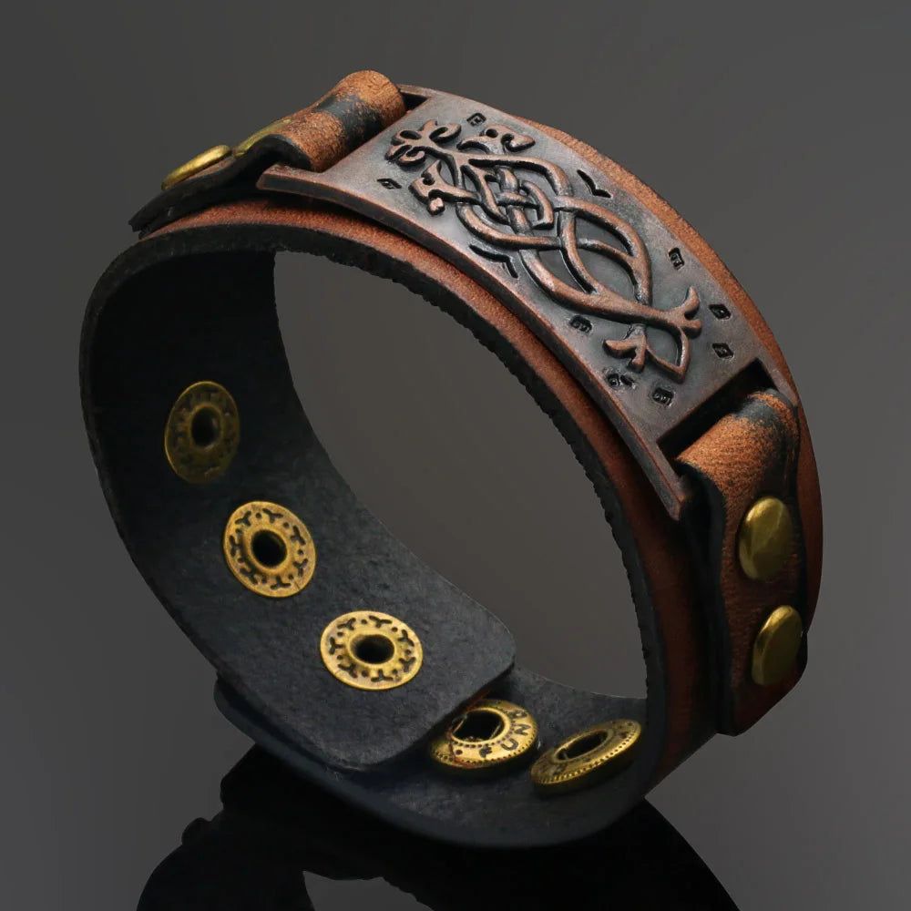 2025 Jewelry Handmade Weave Genuine Leather Bracelet Men Vintage Cuff Wide Leather Bracelet Pulsera Hombre