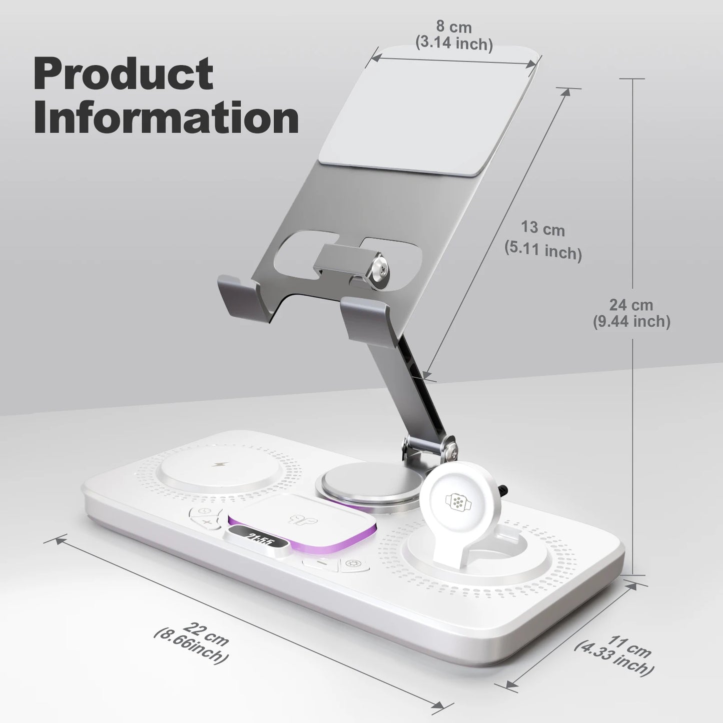 7-in-1 Wireless Charger Station 15W Foldable Fast Charging Alarm Clock Night Light for iPhone 17 16 15 14 Apple Watch AirPods