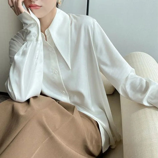 Spring Autumn New Elegant Long Sleeve Loose Shirt Tops Solid Color All-match Fashion Blouse Temperament Korean Women Clothing
