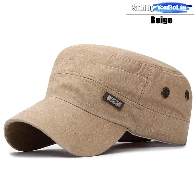 Cotton Perforated Breathable Military Academy Cadet Flat Cap Sun Hat Trucker Caps Dad Hats