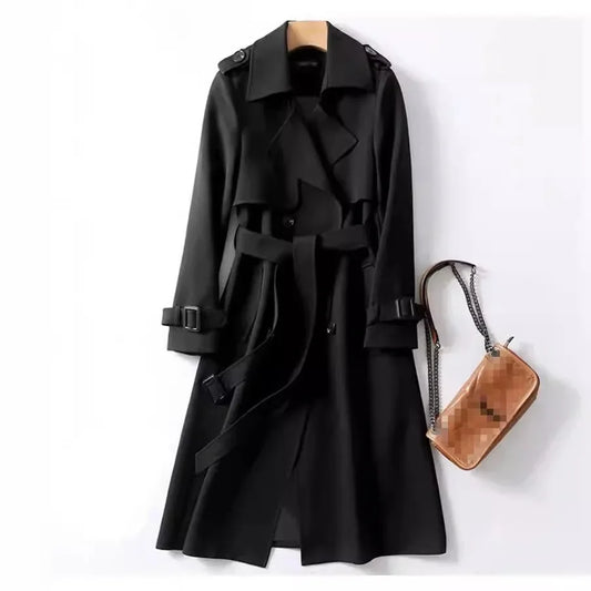 Long Trench Coat Women Lace Up Button Coats Full Sleeve Turn Down Collar Splice Jackets Solid Pockets Office Lady Streetwear
