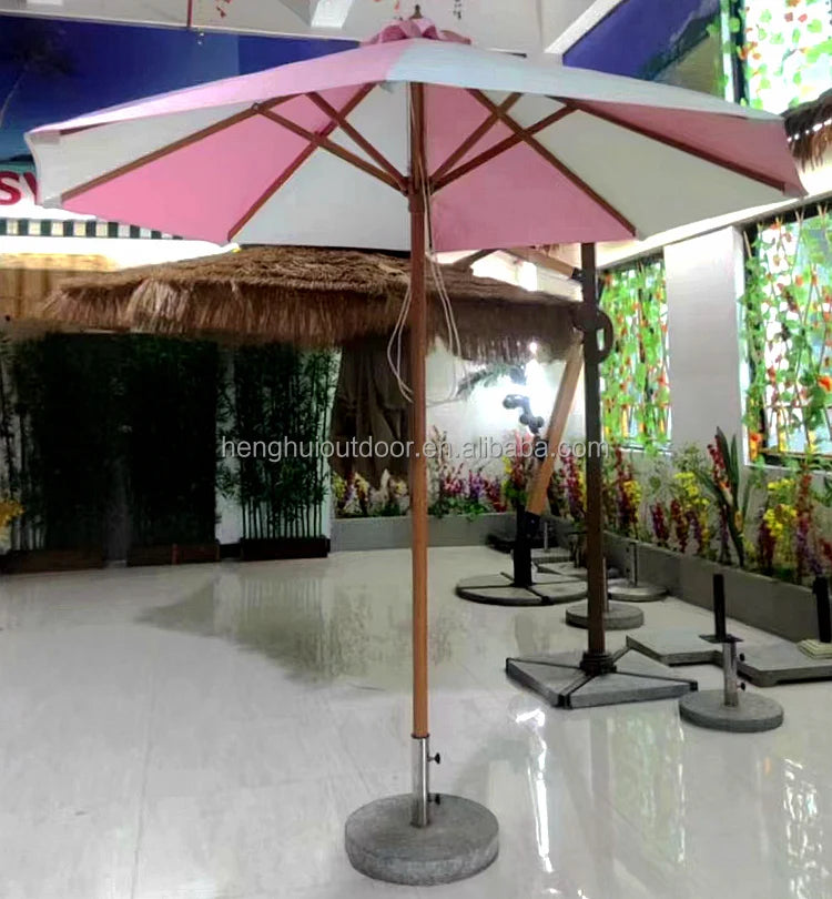 Pink Yellow Blue Striped Parasols Umbrellas Outdoor Luxury Aluminium Market Style Beach Umbrella with Fringe Outdoor for Shop