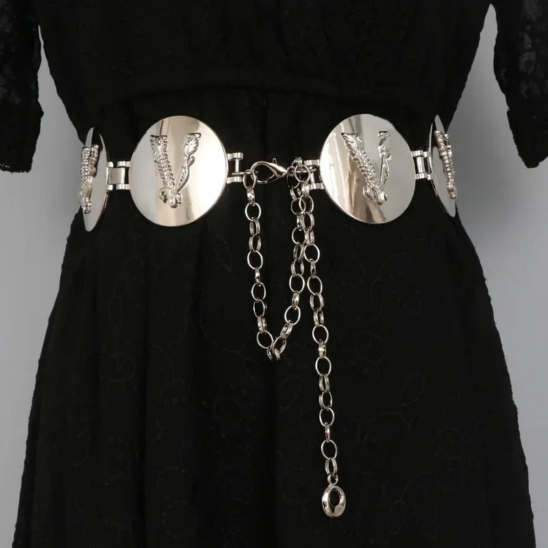 2025 New round gold color silver color alphabet belt luxury dress long waist chain designer belt women's fashion accessories