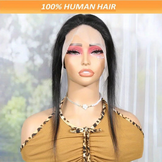 Straight Virgin Hair T13x6 Lace Front Wig Cap with Adjustable Straps, Natural Hairline Transparent Lace Frontal Only Wig Cap