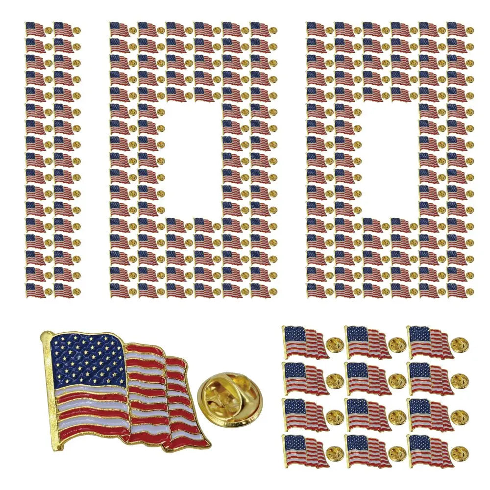 American Flag Pin Gold Plated Enamel Patriotic Waving USA Lapel Pin - Bulk Pack for Suit, Coats, Lanyards, Hats