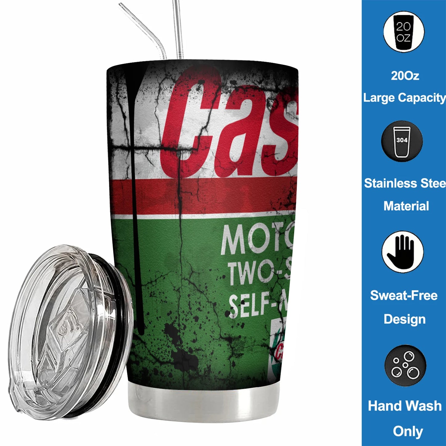 20Oz WD40 Stainless Steel Vacuum Tumbler Double Wall Insulated STP Engine Oil Filter Print with Straw and Lid Cold Hot drink cup