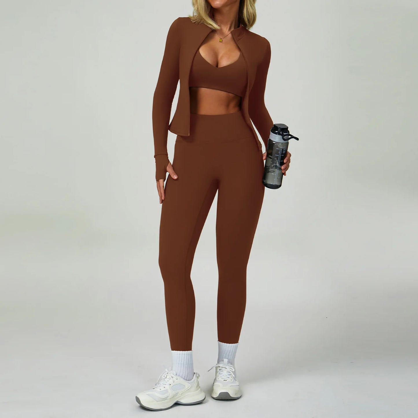 3PCS Yoga Sets Workout Set Women 2 Pieces Gym Suits High Waist Leggings Sport Bra Outfits Long Sleeve Fitness Running Sportswear