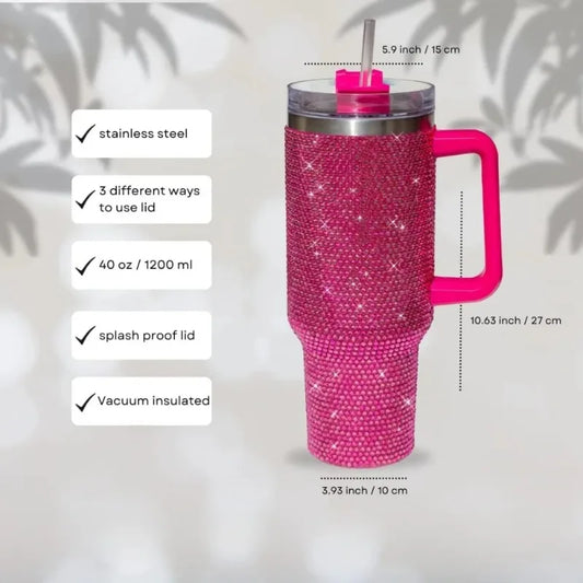 40oz Rhinestone Tumbler Stainless Steel Straw Women Cup Shiny Diamond Travel Car Thermoses Coffee Mug Water Bottle Drinkware