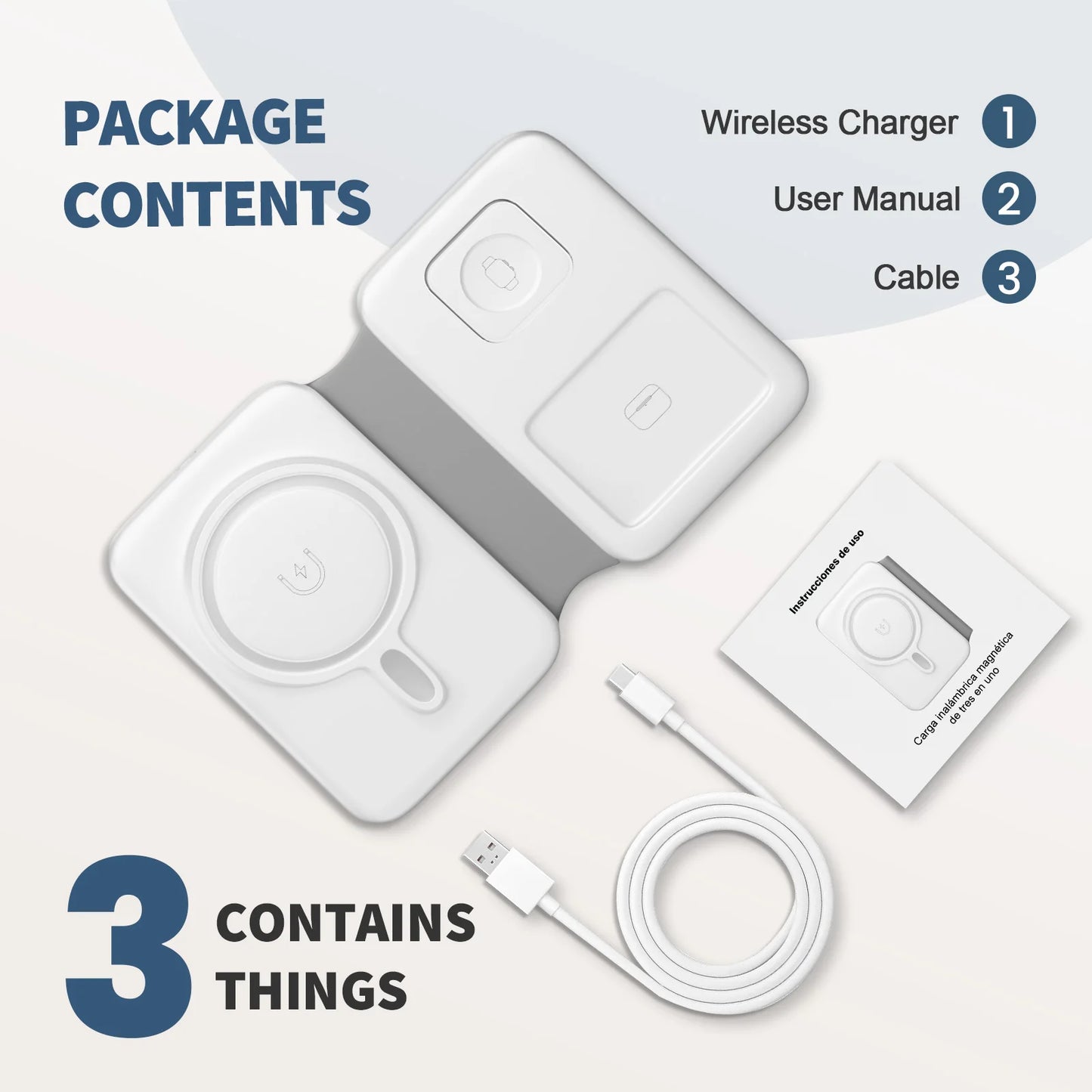 15W Magnetic 3 in 1 Wireless Charger Station Foldable Fast Charging Type-C For iPhone 17 16 15 14 Xiaomi SAMSUNG iWatch AirPods