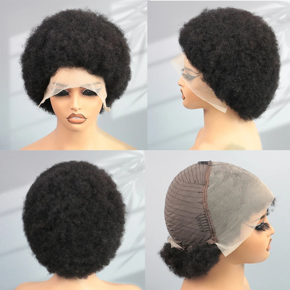 13X4 Afro Kinky Curly Wave Lace Front Wig 200 Density Brazilian Remy Human Hair Lace Natural Hairline Short Bob Human Hair Wig