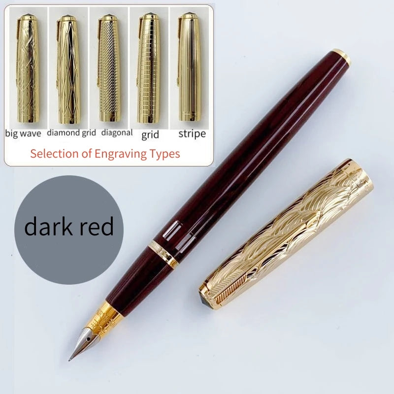 WingSung 601A Double Blue Stone Fountain Pen Gold Carving Cap Vacuum Piston F 0.5mm Iridium Wrapped Nib Writing Ink Pens Gift
