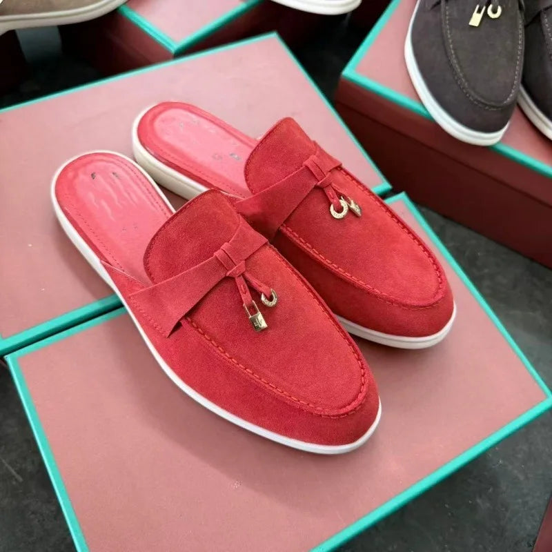 2026 New Luxury Women Loafers Closed Toe Flat Slippers Comfort Soft Moccasin Slip On Half Slide Casual Outdoor Walking Shoes Y2k
