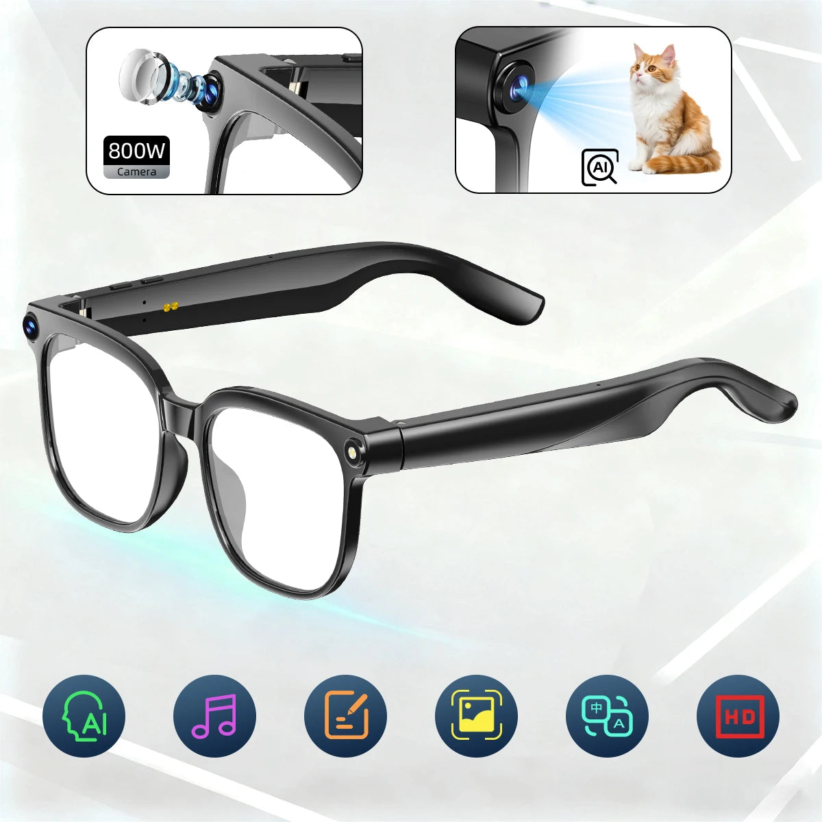 AI Smart Glasses 8MP Camera Video Recording ChatGPT Music Play Headphone Bluetooth Men Women Gifts Fashionable Glasses 2025