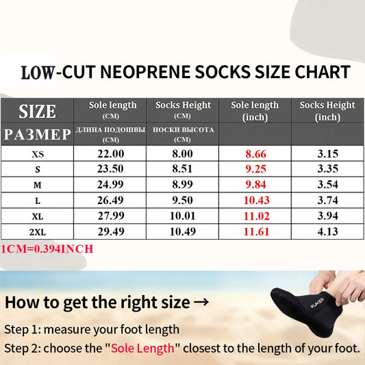 3mm Neoprene Socks Beach Volleyball Diving Swimming Surfing Snorkeling Kayaking Rafting Water Booties, Flatlock Stitches,Low Cut
