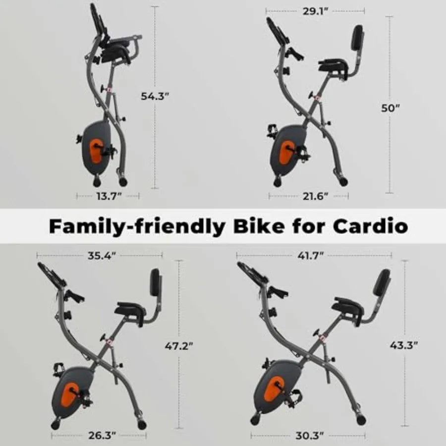 Recumbent Exercise Bike for Home Workout with Folding Design Arm Resistance Bands Pulse Sensor LCD Monitor Ideal for Indoor Car