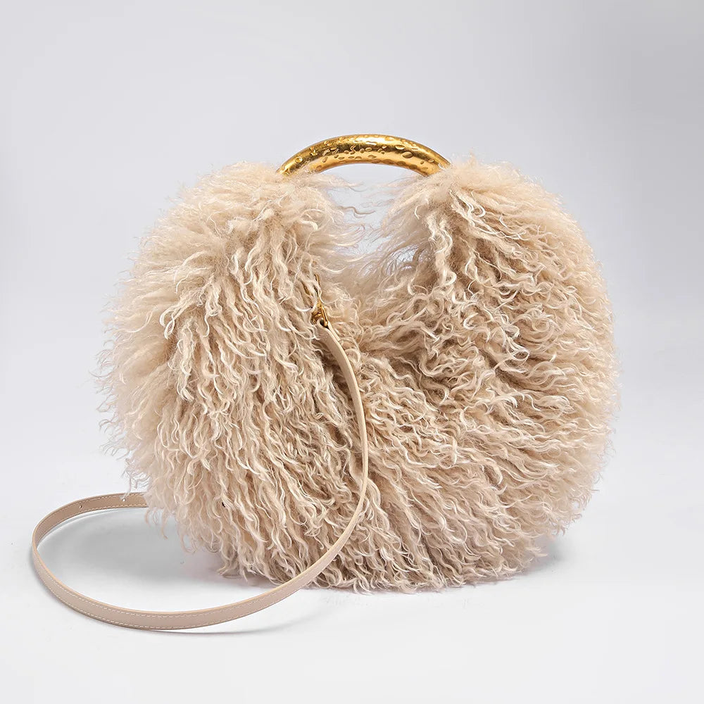 Spice Girl Solid Color Plush Women's Shoulder Bags Exquisite Handle Female Handbag Casual Versatile Furry Ladies Messenger Bag