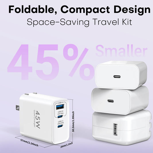 2packs 45W 3 Port USB Charger Type C Fast Charge Mobile Phone Adapter For iPhone Samsung Xiaomi Huawei Quick Charge Wall Charger