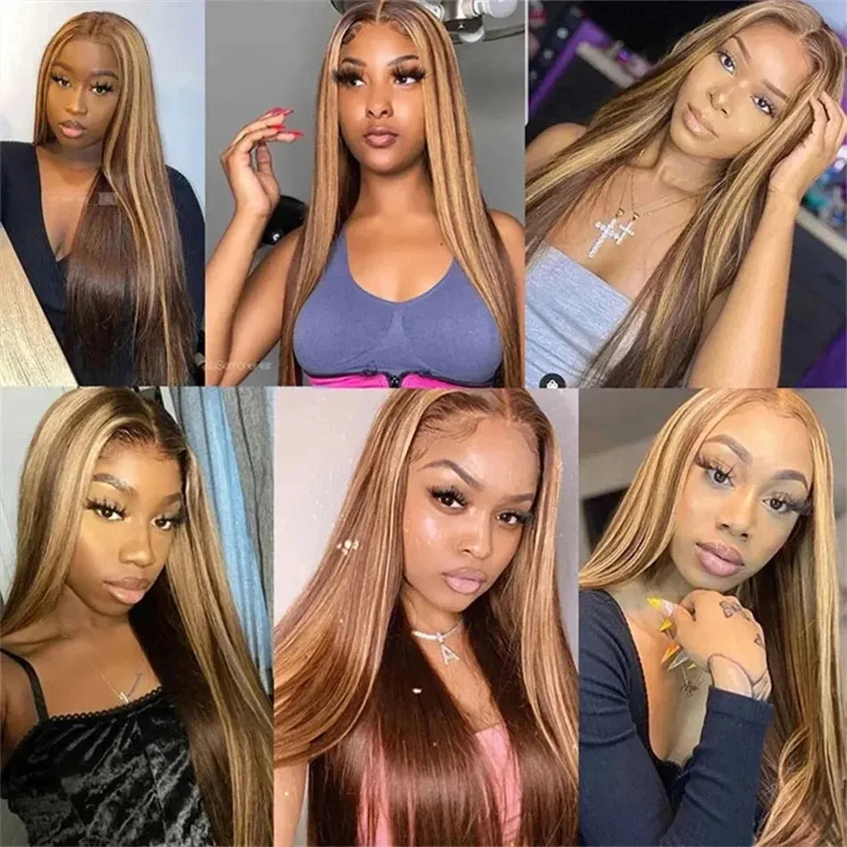 13x4 13x6 HD Lace Front P427 Highlight Bone Straight Human Hair Wigs 200 Density Brazilian Honey Blonde Colored Human Hair Wigs