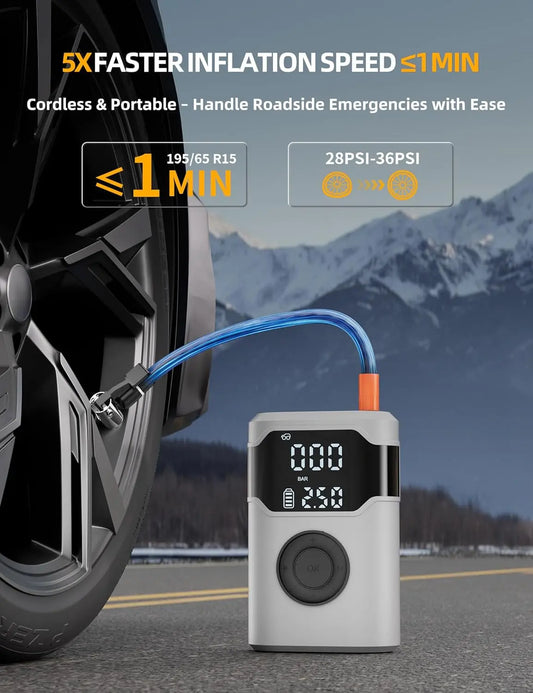 Portable Tire Inflation Pump -150PSI Cordless Tire Inflation Pump with 5x Speed Increase and Digital Pressure Gauge