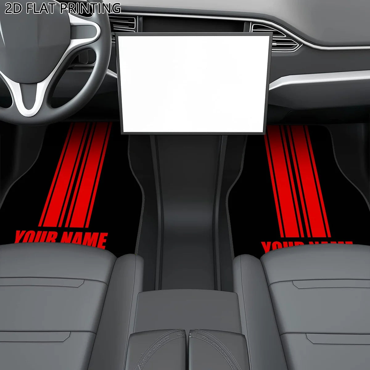Custom 4pcs Car Floor Mats With Personalized Name/Text - Red Vertical Stripes On Black, All-Season Durable Polyester Auto Liners