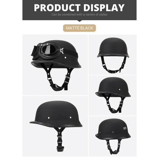 Motorcycle Helmet German Leather Style Pilot Motorcycle Open Face Retro Half Helmet Cruise Chopper Biker DOT Certification S-XXL