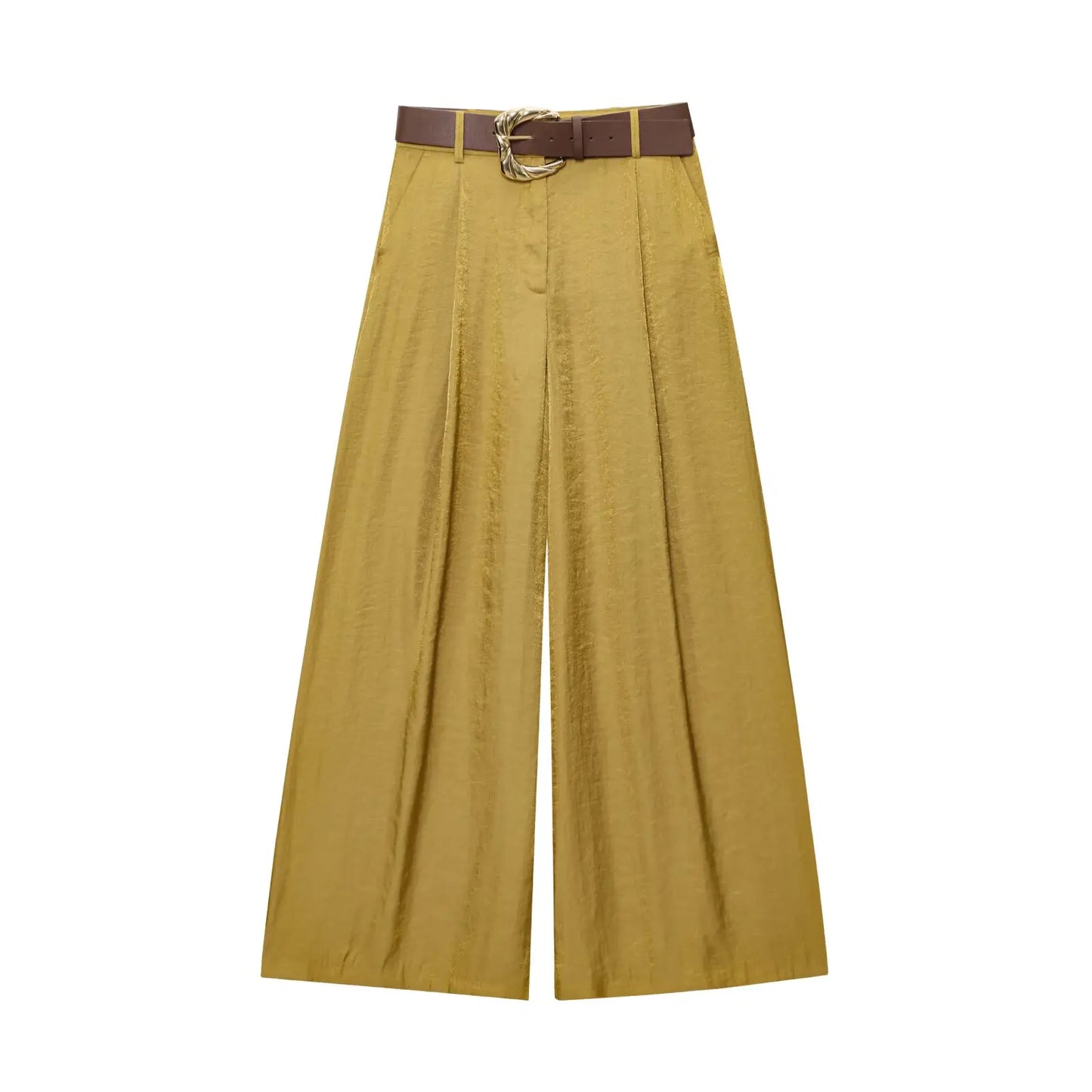 UNIZERA Leopard Satin with Belt High Waisted Trousers Wide Leg Pants Women's Clothing 2025 Summer New Arrivals Casual Pants