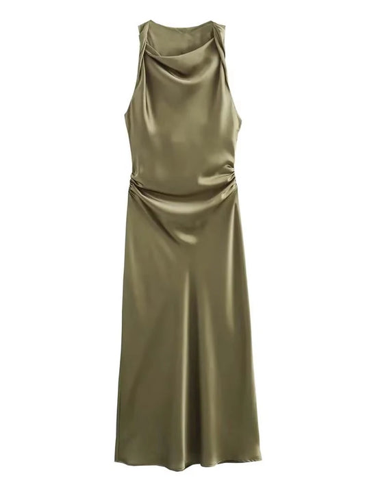 Satin Long Dresses for Women 2026 Summer Slip Midi Dress Woman Sexy Evening Party Dress Sleeveless Female Elegant Dresses
