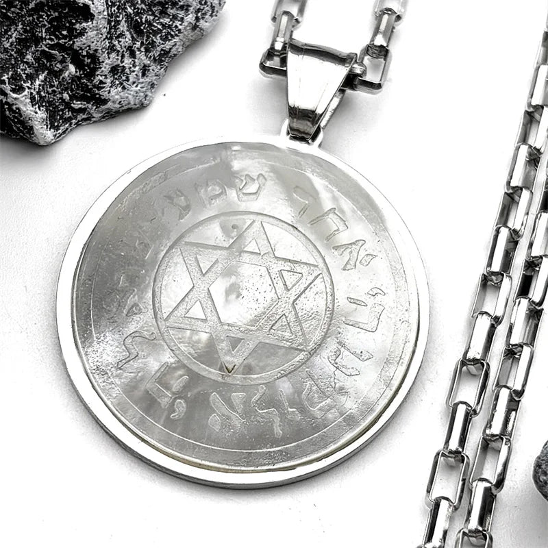 Hebrew Star of David Natural Shell Pendant Necklace for Women Men Stainless Steel Gold Silver Color Jewish Bless Chain Jewelry