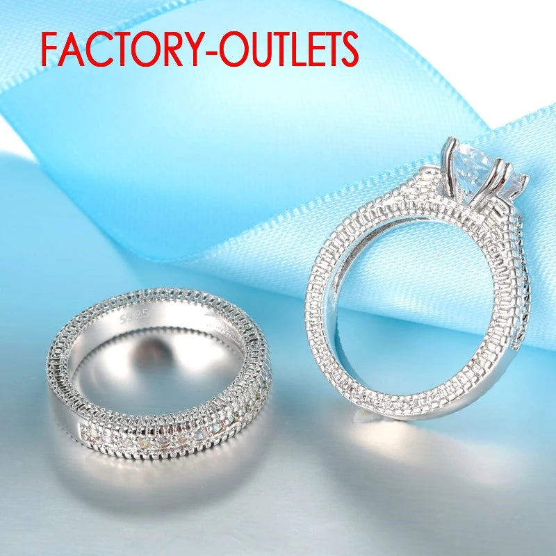 Genuine 925 Sterling Silver Wedding Ring Unisex Romantic Fashion Jewelry Cubic Zirconia Prong Setting Wholesale
