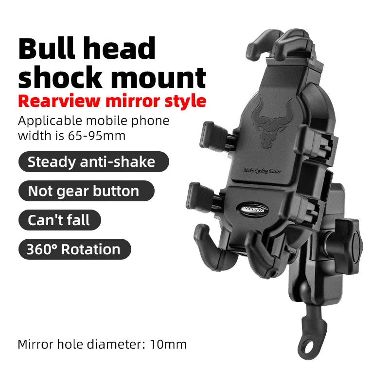 ROCKBROS Motorcycle Bike Phone Holder Adjustable with Shock Absorber Module Nonslip Bike Phone Stand