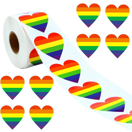 50-500 Piece Gay Pride Stickers Love Pride Rainbow Stickers Love Heart Baking Sticker 1Inch Love Rainbow Heart Shaped Tape