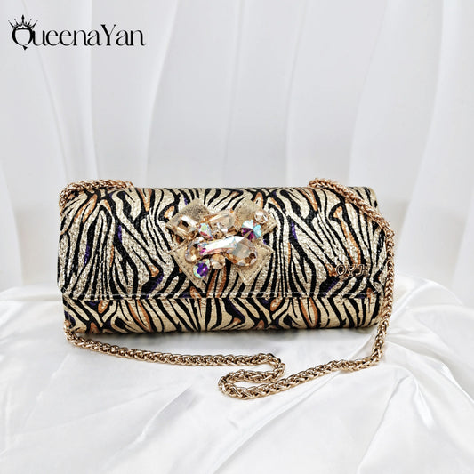 Queena Yan 2025 Women Elegant Gold High Heel Shoe and Matching Bag Set with Rhinestone Accents Stylish Peep Toe Design for Party