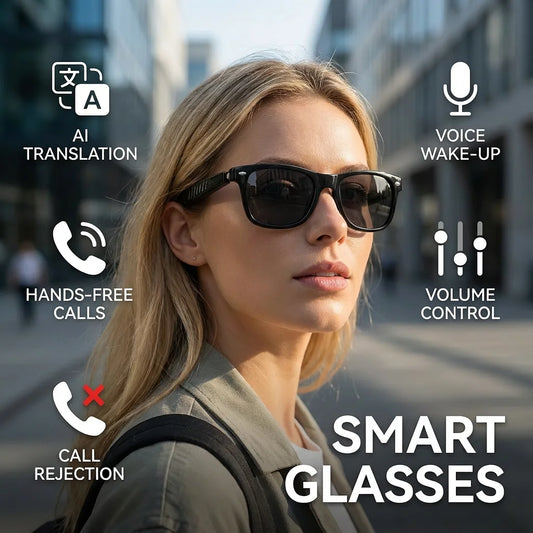 SENBONO 2026 New Smart Audio Glasses Fashion Sunglasses AI Translator 100+ Languages BT Answer Calling Music Play for Women Men