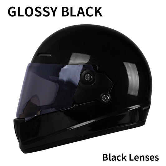 Retro-style full-face helmet with multi-color lenses, ABS material, DOT certified, suitable for all seasons