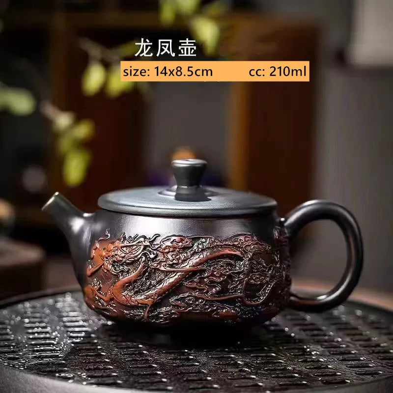 Purple Pottery Relief Teapot Hand-carved Dragon Pattern Beauty Kettle Traditional Ball Hole Filter Pot Chinese Zisha Tea Set