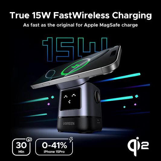 UGREEN UNO Qi2 15W Magnetic Wireless Charger Charging Stand With Cable For iPhone 16 17 Pro Max For MagSafe Fast Charger
