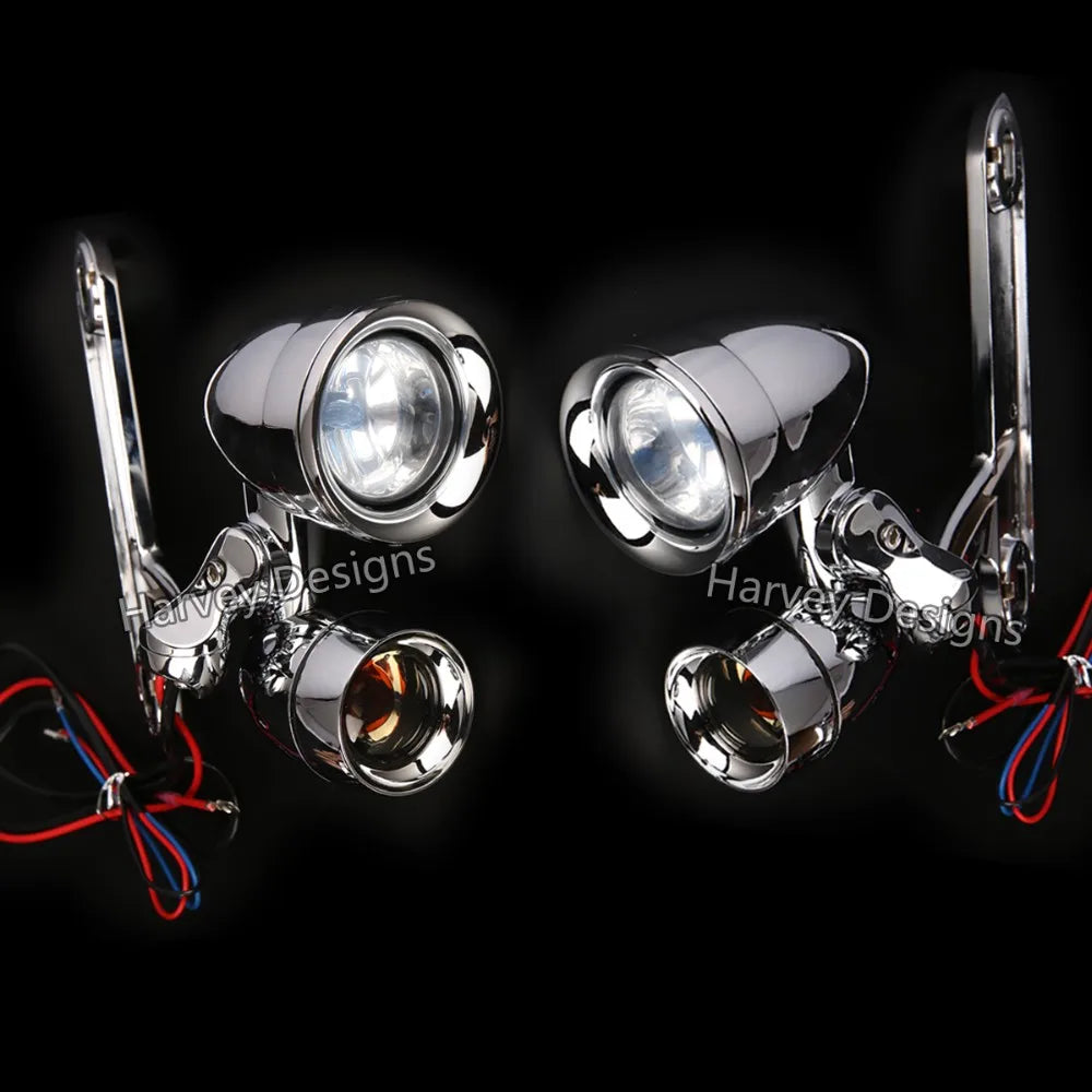Chrome Fairing Mounted Driving Lights&Smoked Turn Signals For Harley Touring FLH/T FLHX FLHR Trike 1996-2013 Models
