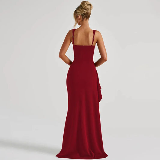 Wom Clothing Summer Fashion Sexy Sleeveless Spaghetti Strap Backless High Thigh Slit Dress Solid Color Evening Dress Long Skirt