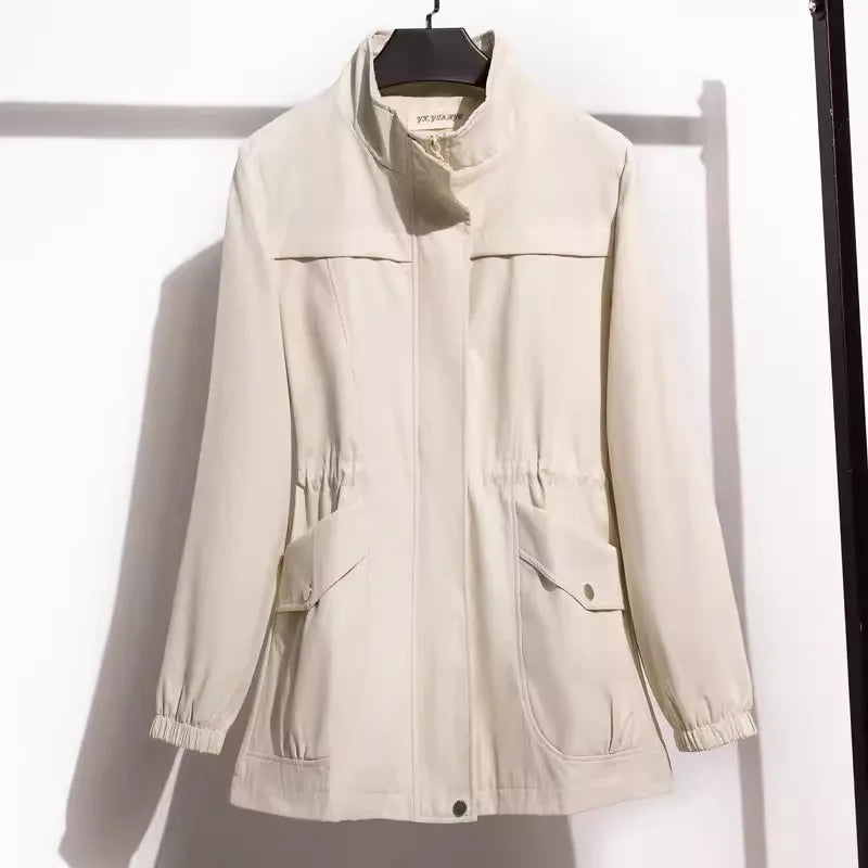 HI-FASHION Women Double Layer Windbreaker Autumn Casual Slim Coat Fashion Plus Size 4Xl Stand-Up Collar Ladies Jacket