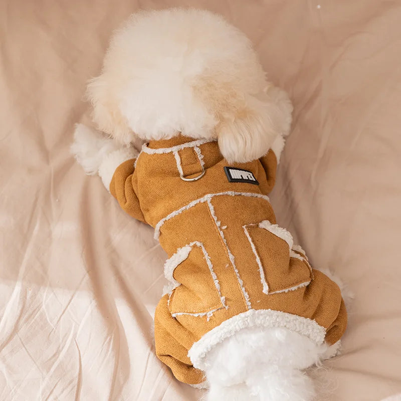 Pet Clothing Plush Leather Jacket Autumn Thick Warm Coat Winter Cat Pet Jumpsuit Puppy Clothes Four Legged Pants for Small Dogs