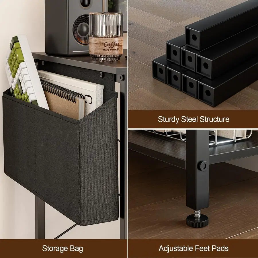 40 Inch L Shaped Computer Desk with Reversible Storage Shelves, Home Office Corner Desk Study Writing Table with Hutch, Study,