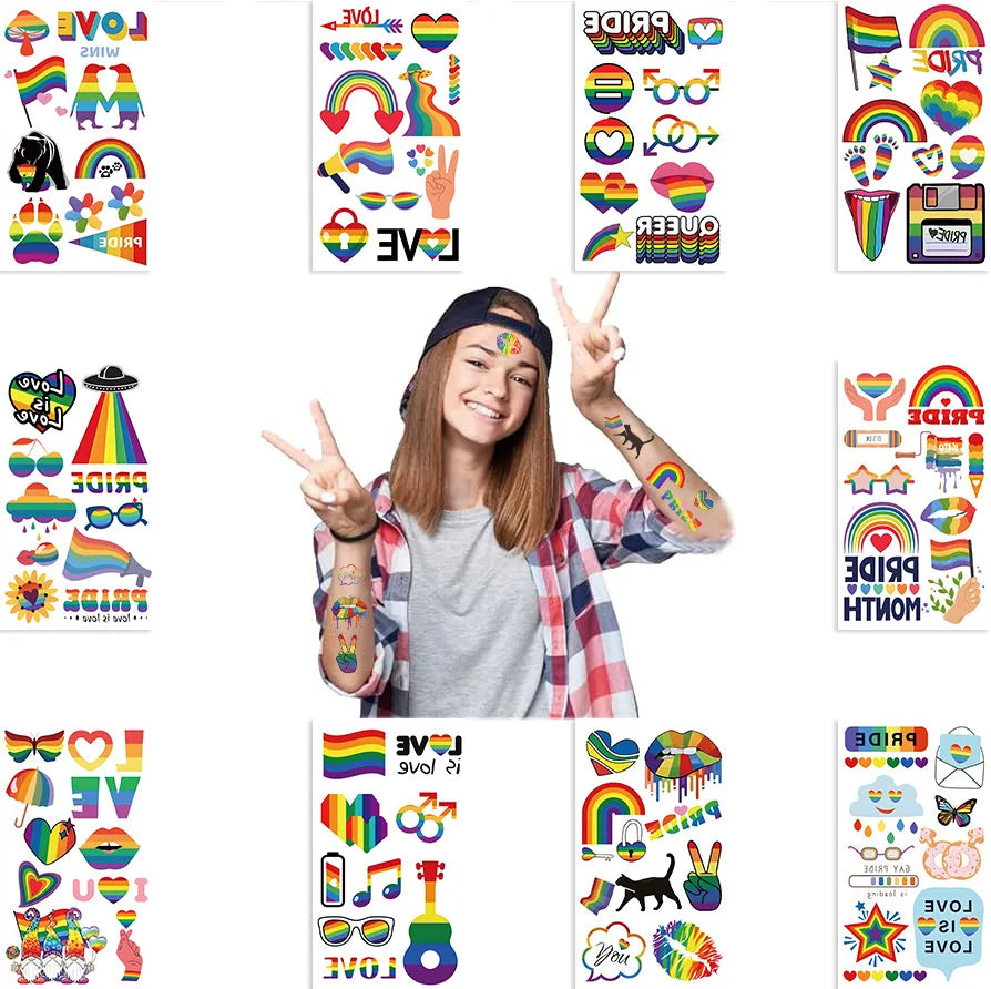 10Pcs Sheets of Pride Tattoos, LGBT Pride Face Tattoos Temporary, LGBT Gay Pride Accessories for Parades, Festivals and Parties