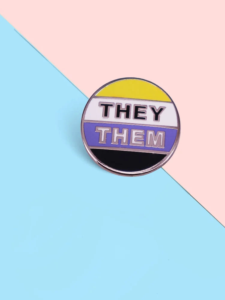 Non Binary Genderqueer Pride Lapel Pin They/Them Pronouns Brooch Queer Gay LGBTQ Emamel Pin Accessory