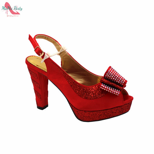 2025 Red Elegant Style Italian Women Shoes Matching Hand Bag Set Slingbacks Sandals with Platform for Party