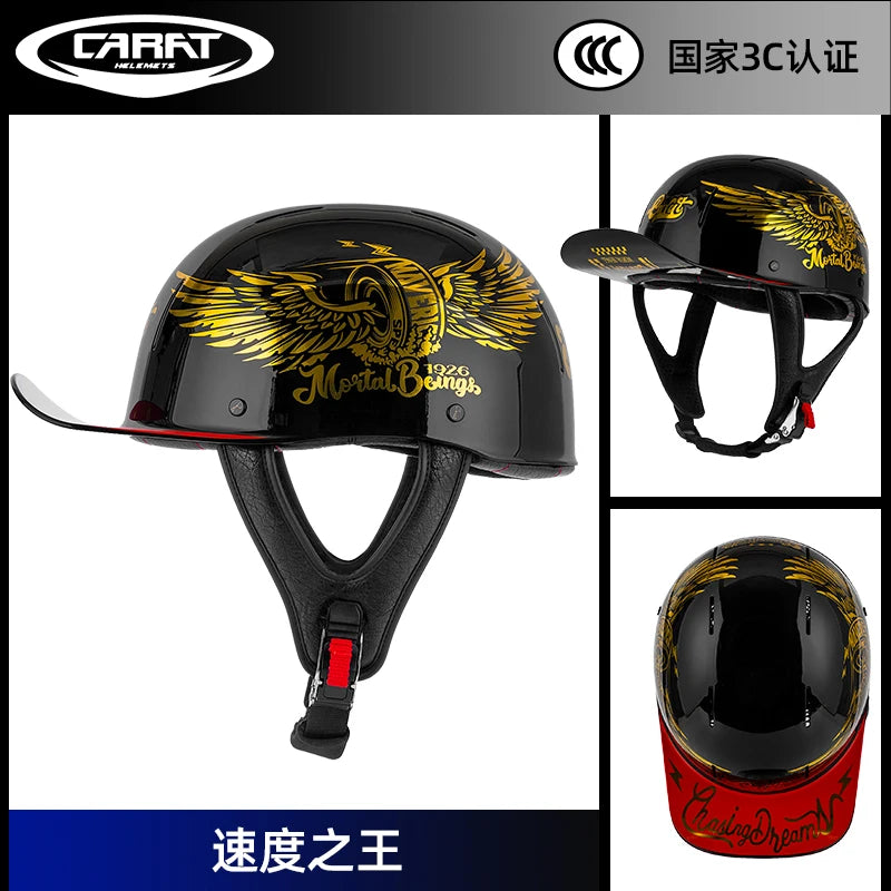 New retro summer motorcycle helmet motorcycle cruising half face helmet anti-collision men lightweight and breathable.