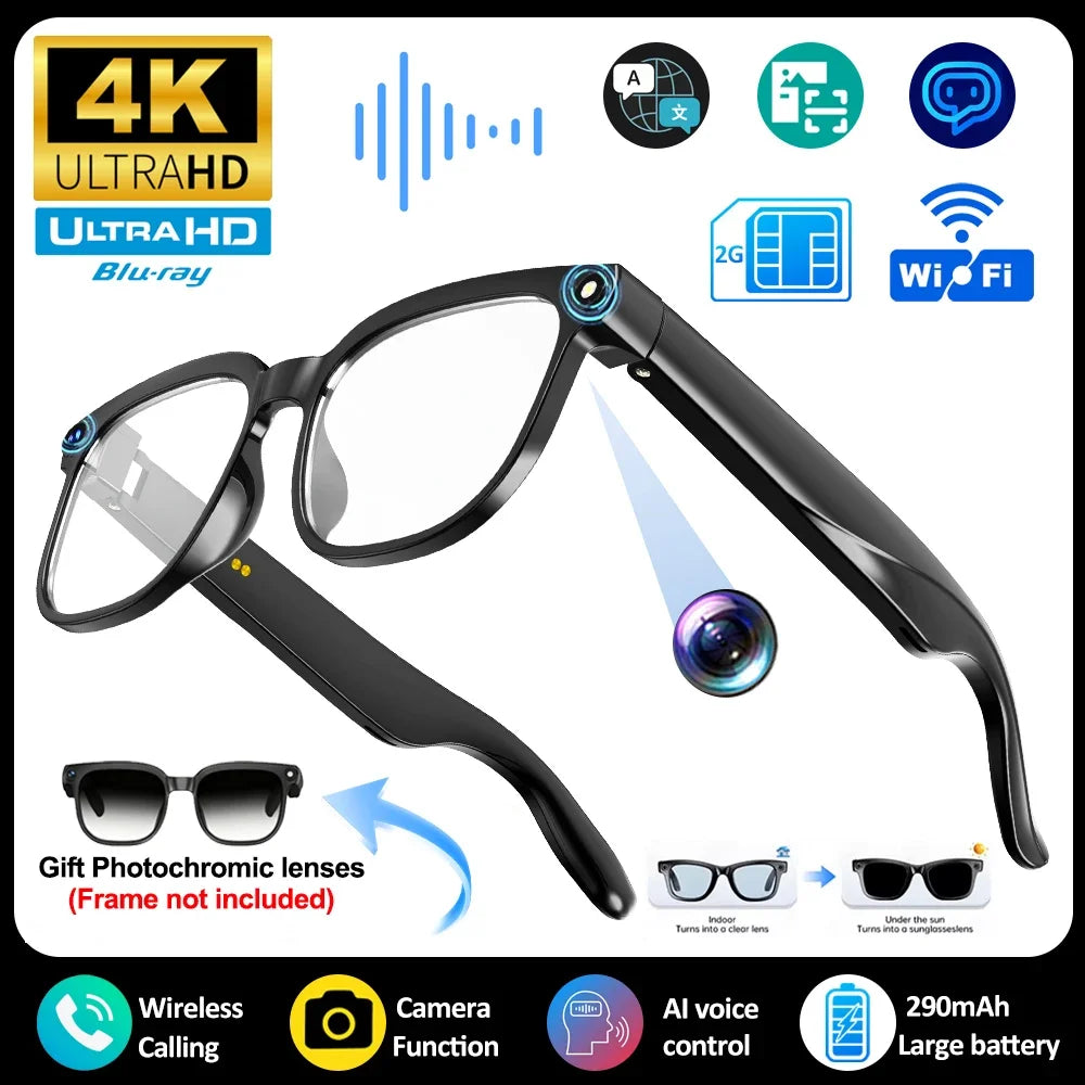 2026 4K HD AI Smart Glasses New Bluetooth Call Voice Assistant Control Chat GPT 800MP Camera AI Translation Sunglasses Men Women
